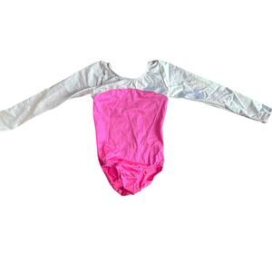 Gymnastics leotard shimmery foil pink and silver long sleeve